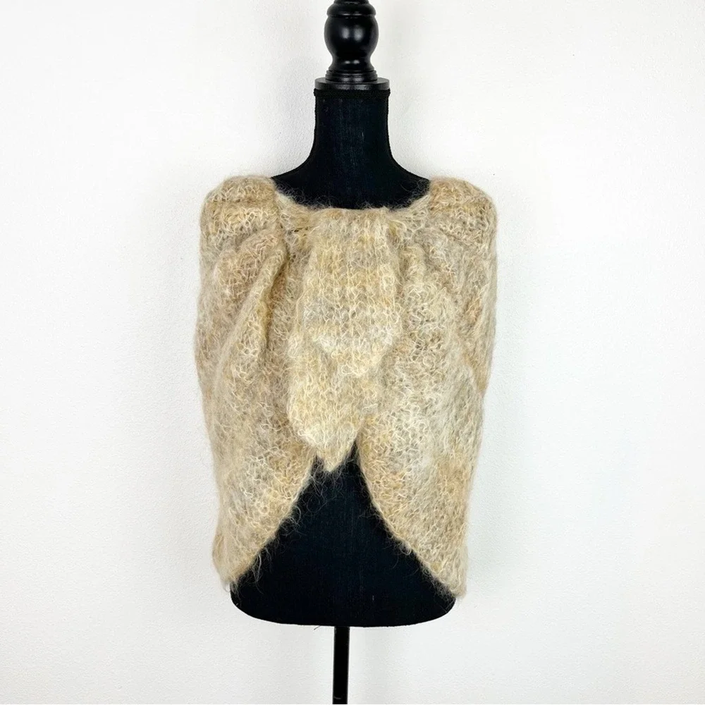 Wool Shawl Hand‑Knit Wrap Cape S/M Tan Cream Dutch Heritage